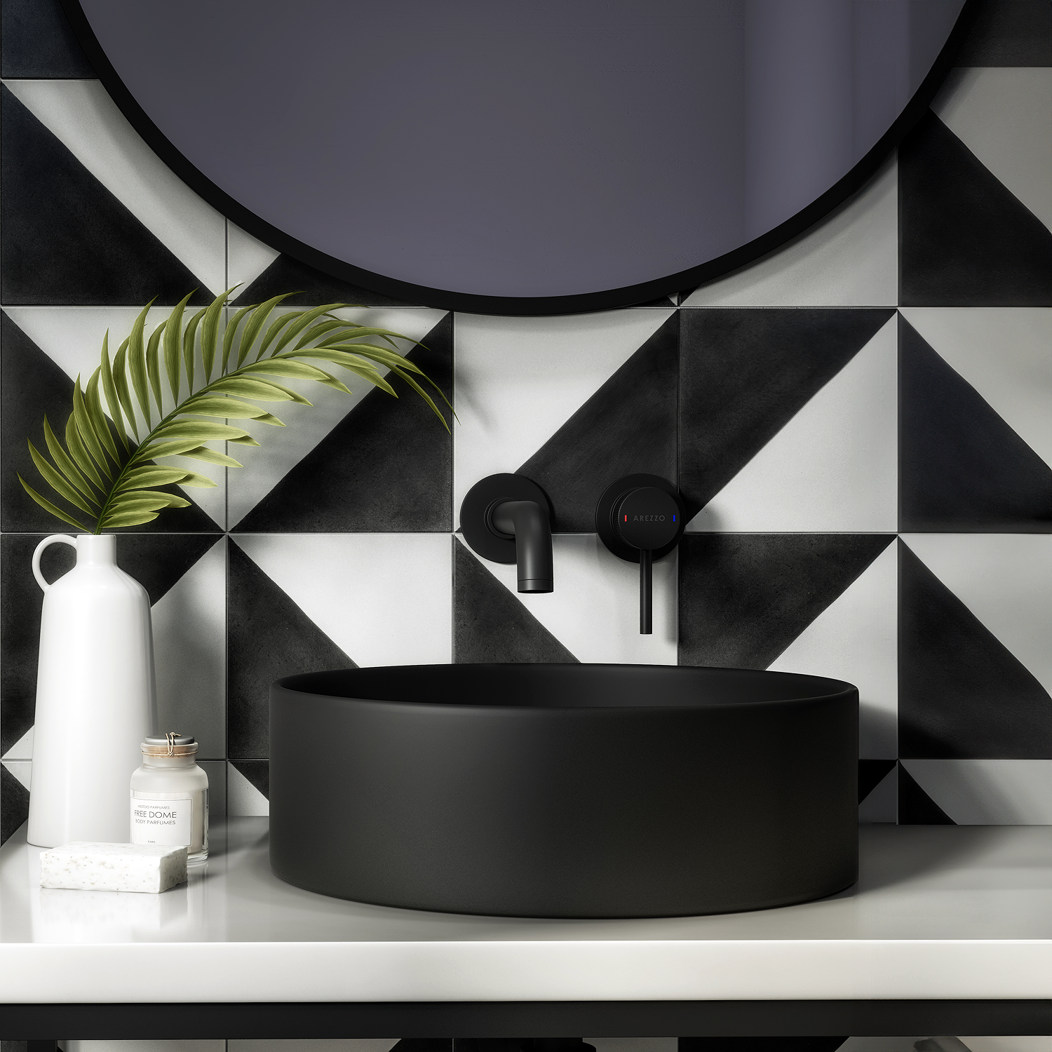 Arezzo Matt Black Round Countertop Basin - 300mm Diameter