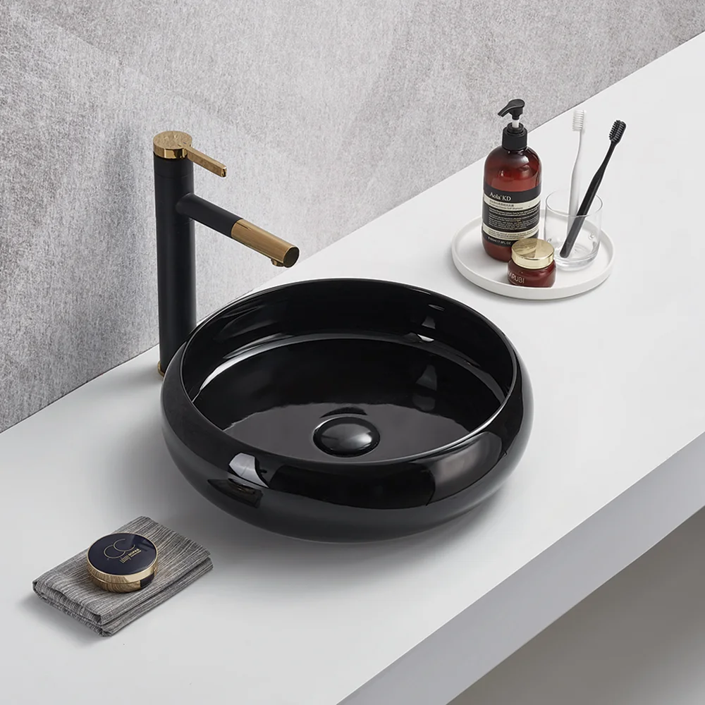 Arezzo Round Counter Top Basin (420mm Diameter - Gloss Black) - Image 2