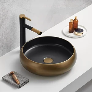 Arezzo 420mm Round Countertop Basin with Waste - Matt Black/Pewter