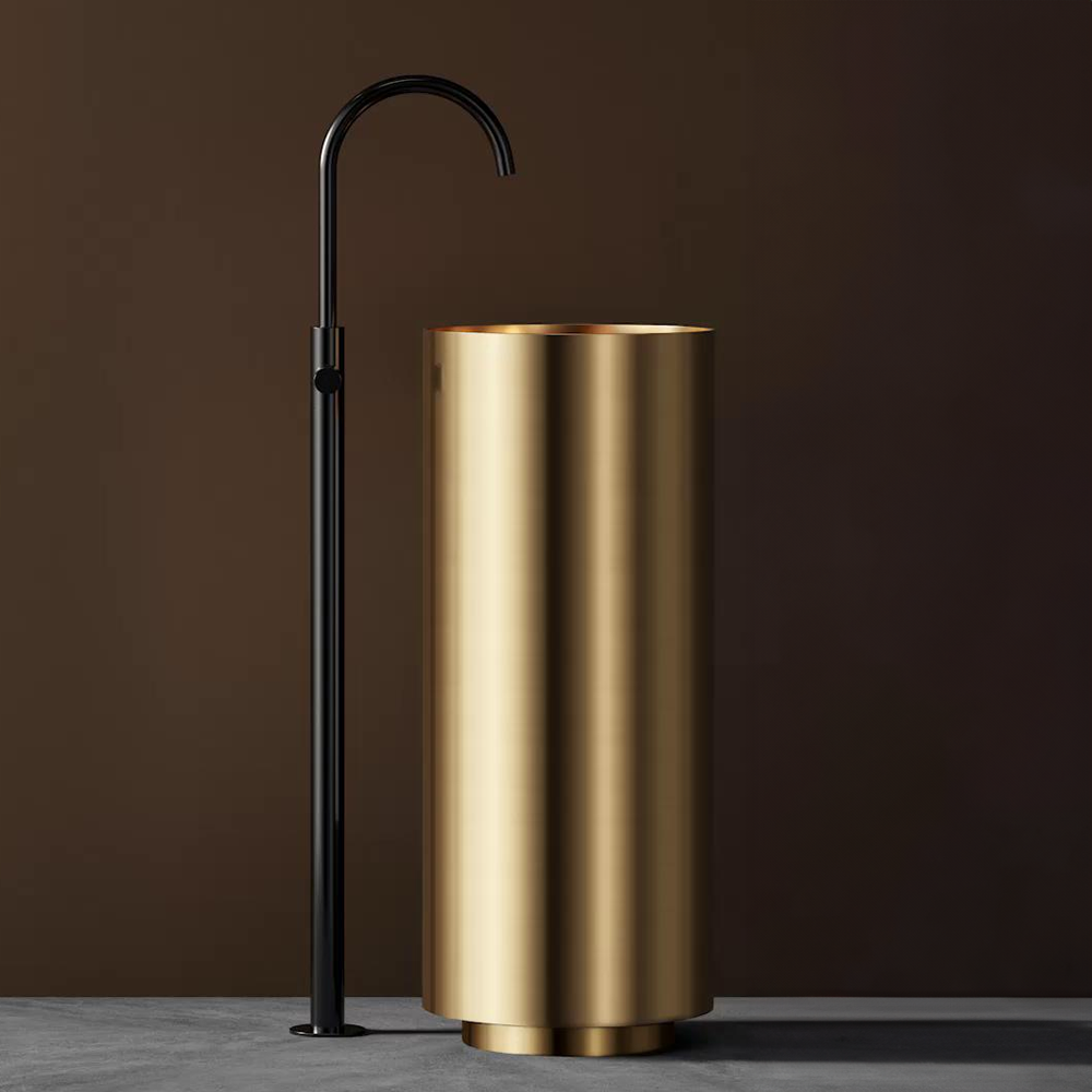 Arezzo Freestanding Basin (380 x 830mm) Brushed Brass with Waste - Image 3