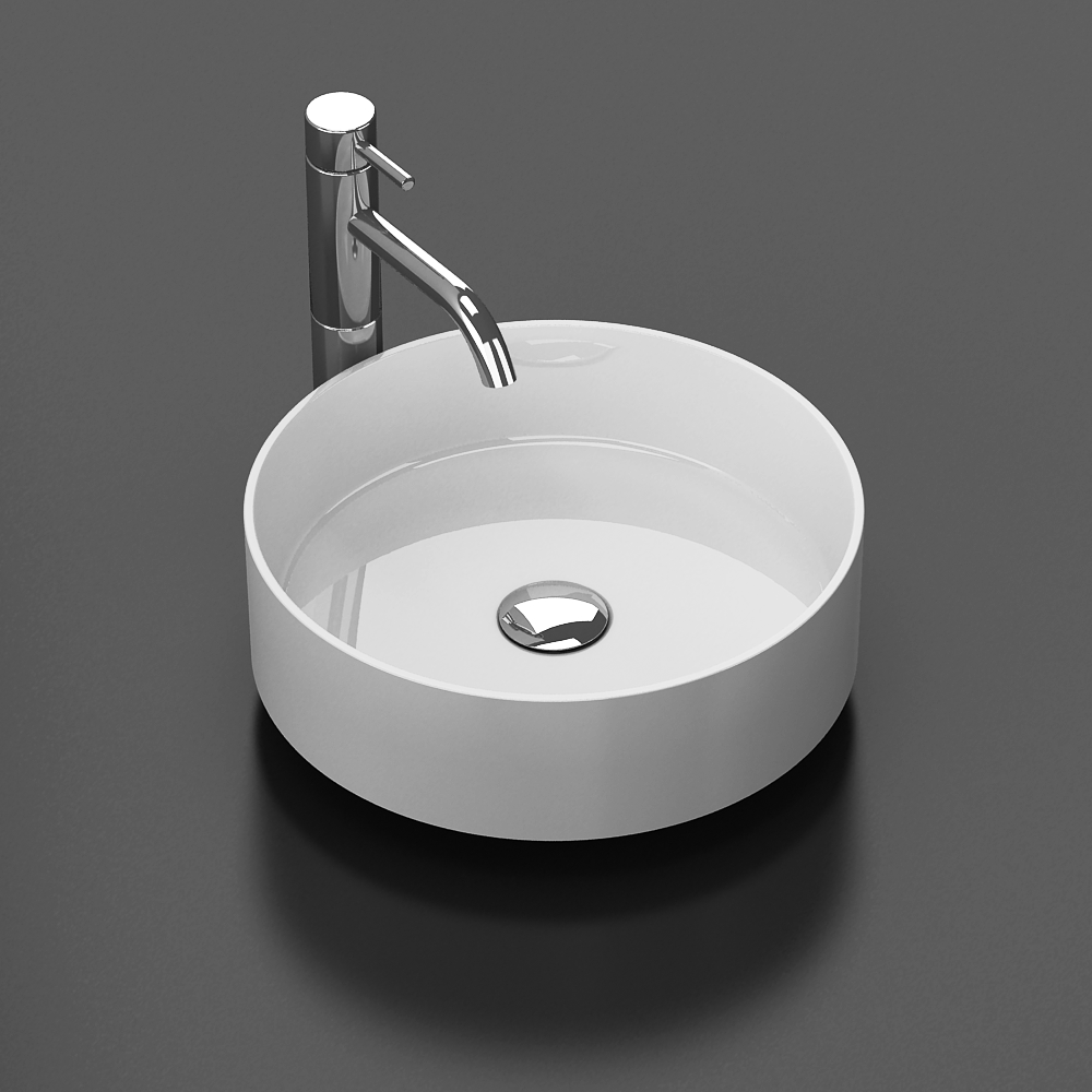 Arezzo Gloss White Round Stone Resin Counter Top Basin (380mm Diameter)