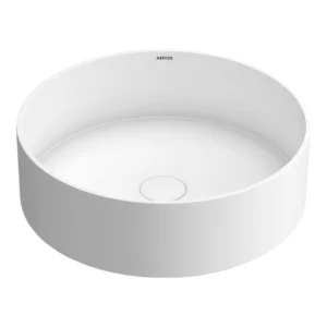 Arezzo Matt White Round Stone Resin Counter Top Basin (380mm Diameter)