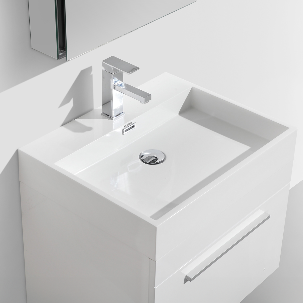 Arezzo Gloss White Counter Top Basin – Square Stone Resin, 600 x 480mm, 1 Tap Hole - Image 3