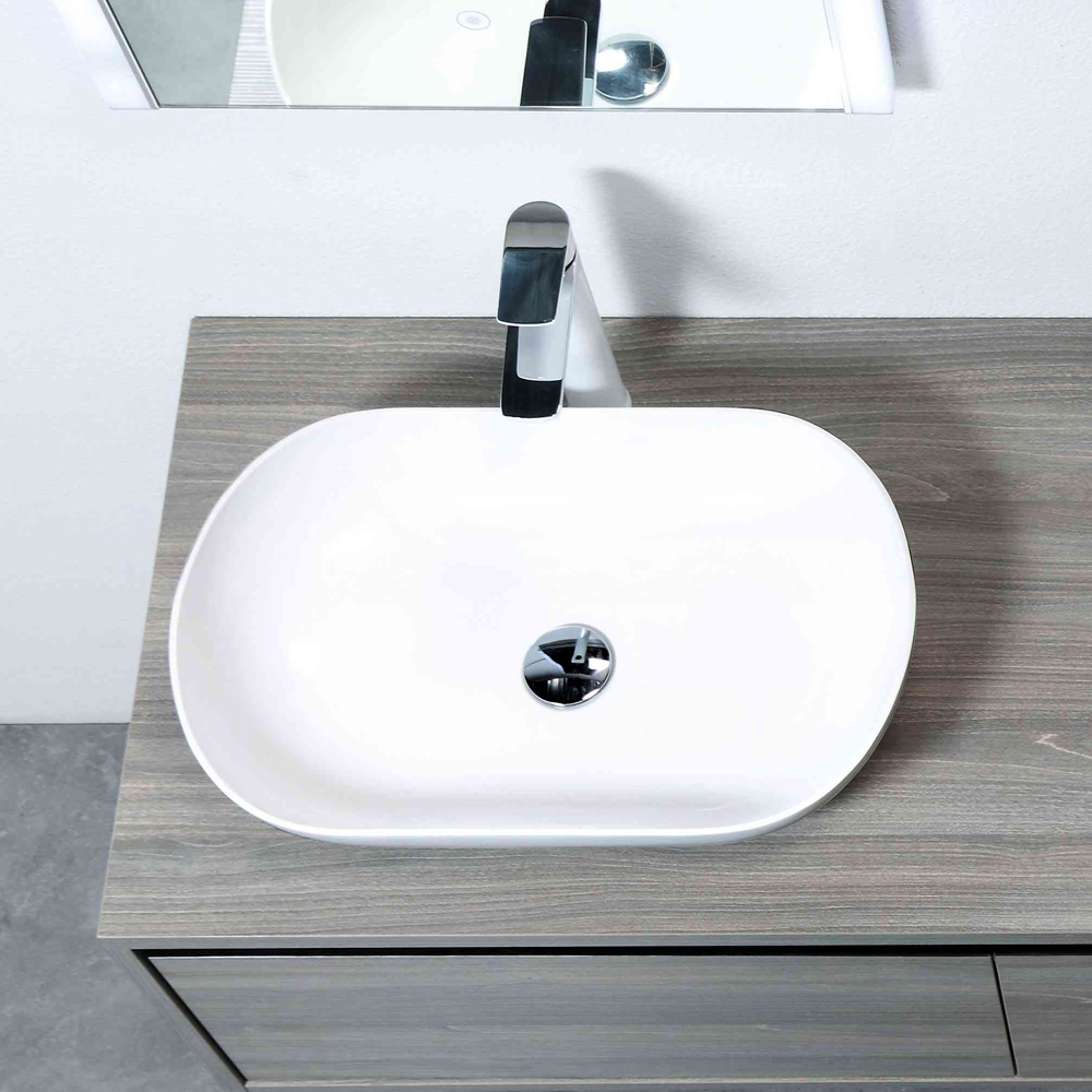 Arezzo Matt White Oval Ceramic Counter Top Basin (600 x 380mm) - Image 6