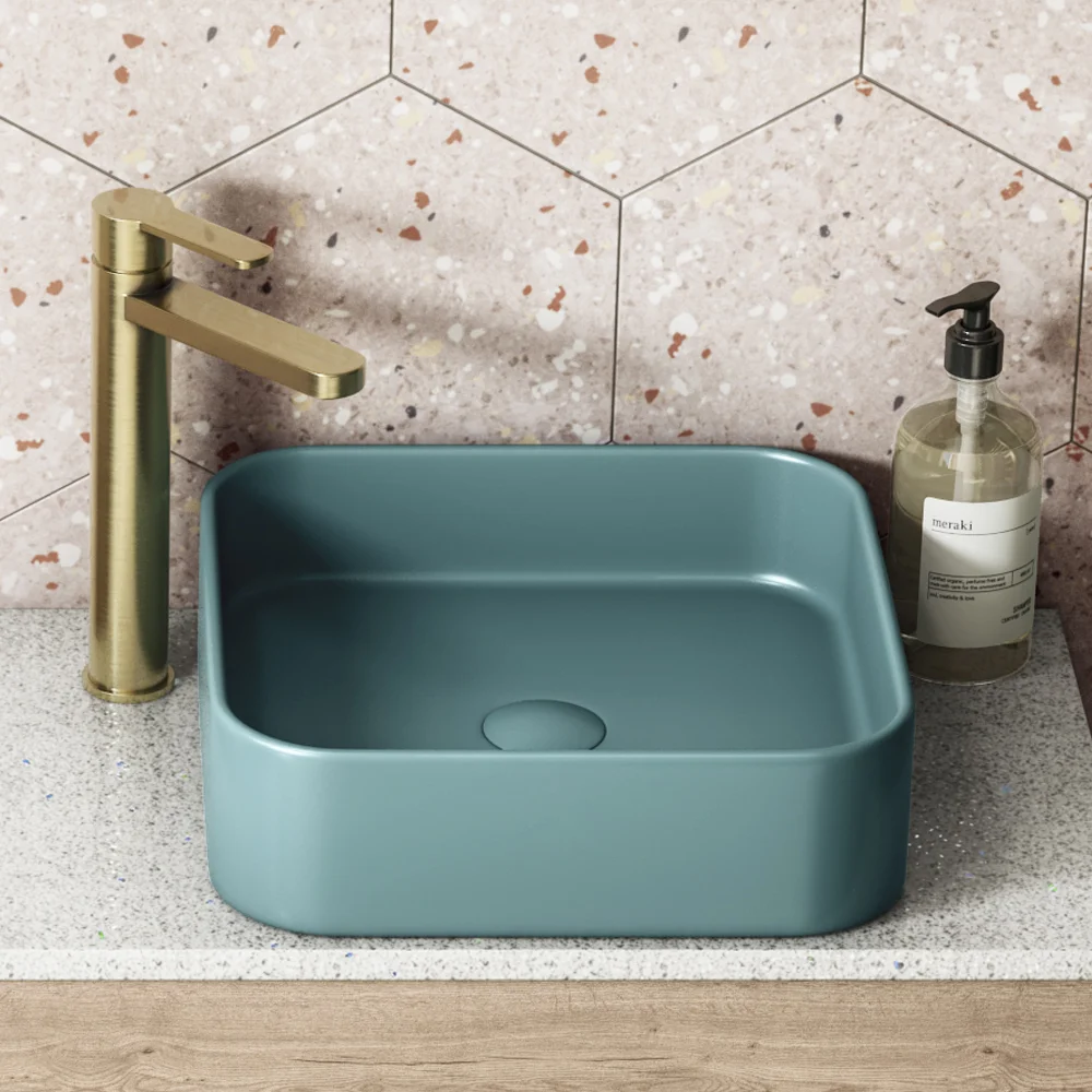 Arezzo 370 x 370mm Curved Square Counter Top Basin - Matt Green