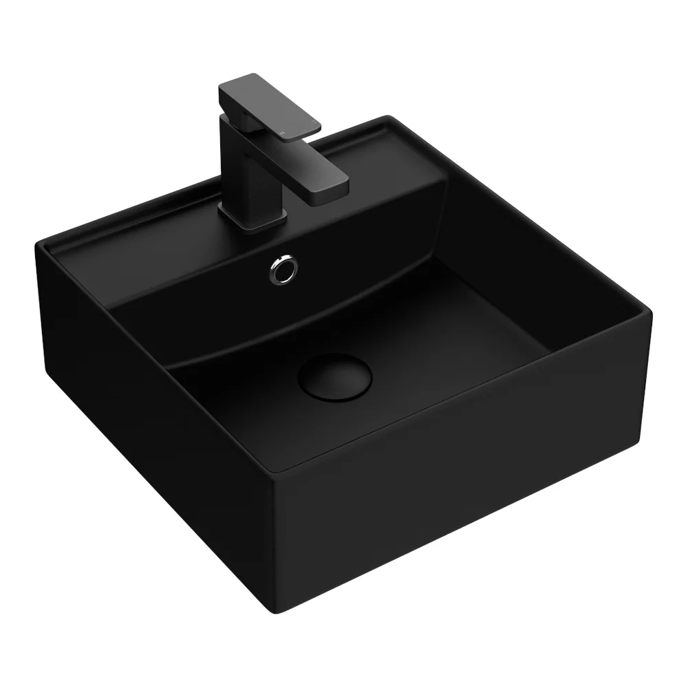 Arezzo 405mm Matt Black Square Wall Mounted / Counter Top Basin - Image 3