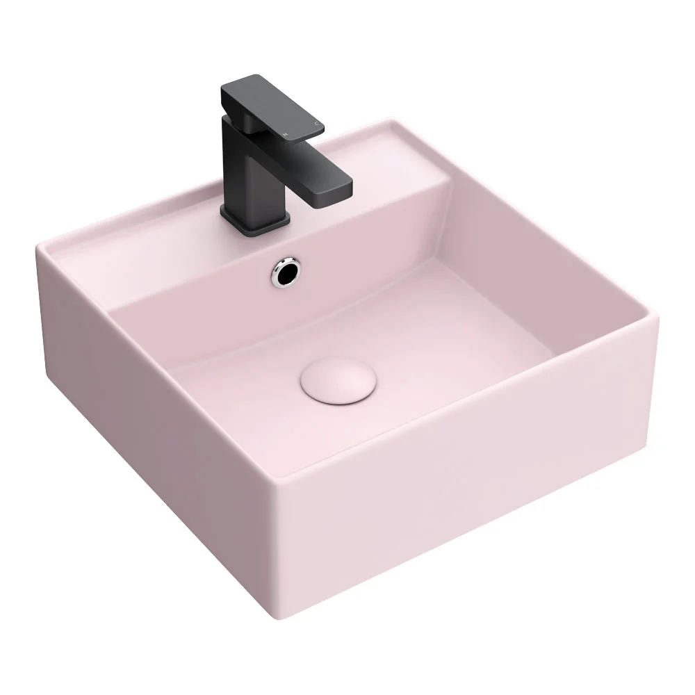 Arezzo 405mm Matt Pink Square Wall Mounted / Counter Top Basin - Image 2