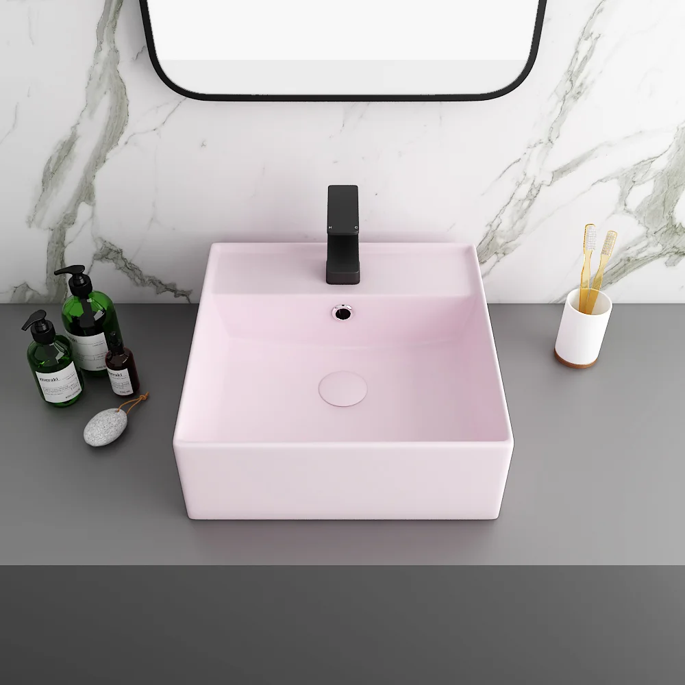Arezzo 405mm Matt Pink Square Wall Mounted / Counter Top Basin - Image 3