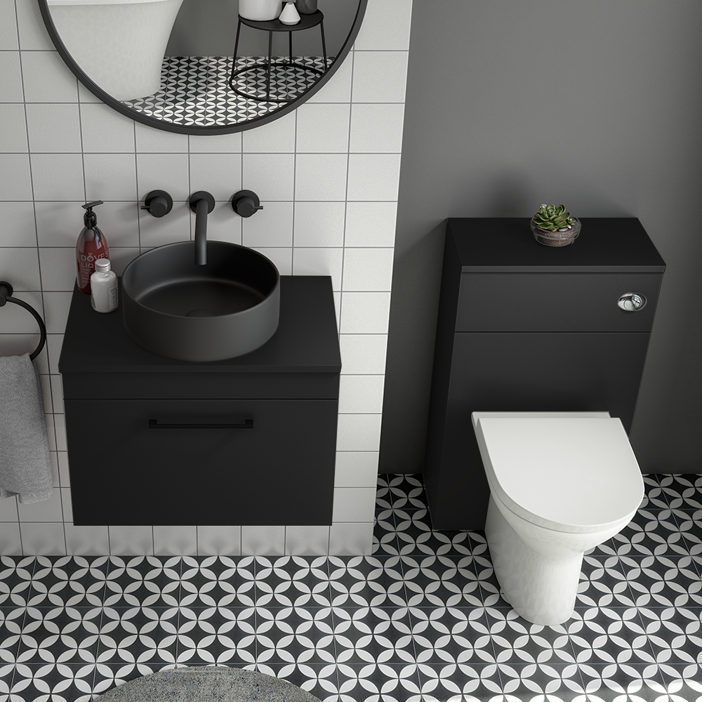 Arezzo 500 Matt Black WC Unit with Cistern + Modern Pan - Image 4