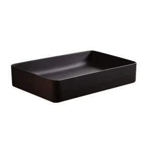 Arezzo Matt Black Slim Rectangular Counter Top Basin (605 x 355mm)