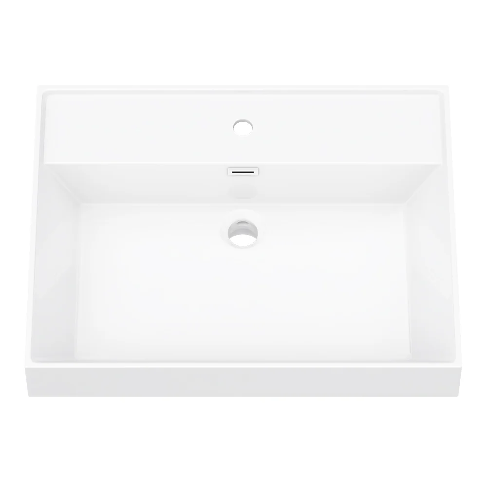 Arezzo 600 Brushed Brass Framed Washstand with Gloss White Open Shelf and Basin - Image 6