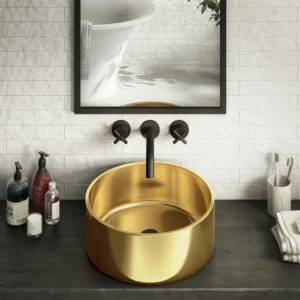 Arezzo 405mm Round Gloss Gold Effect Countertop Basin