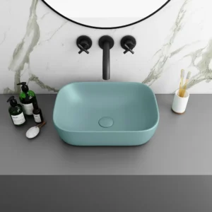 Arezzo 455 x 325mm Matt Green Curved Rectangular Counter Top Basin