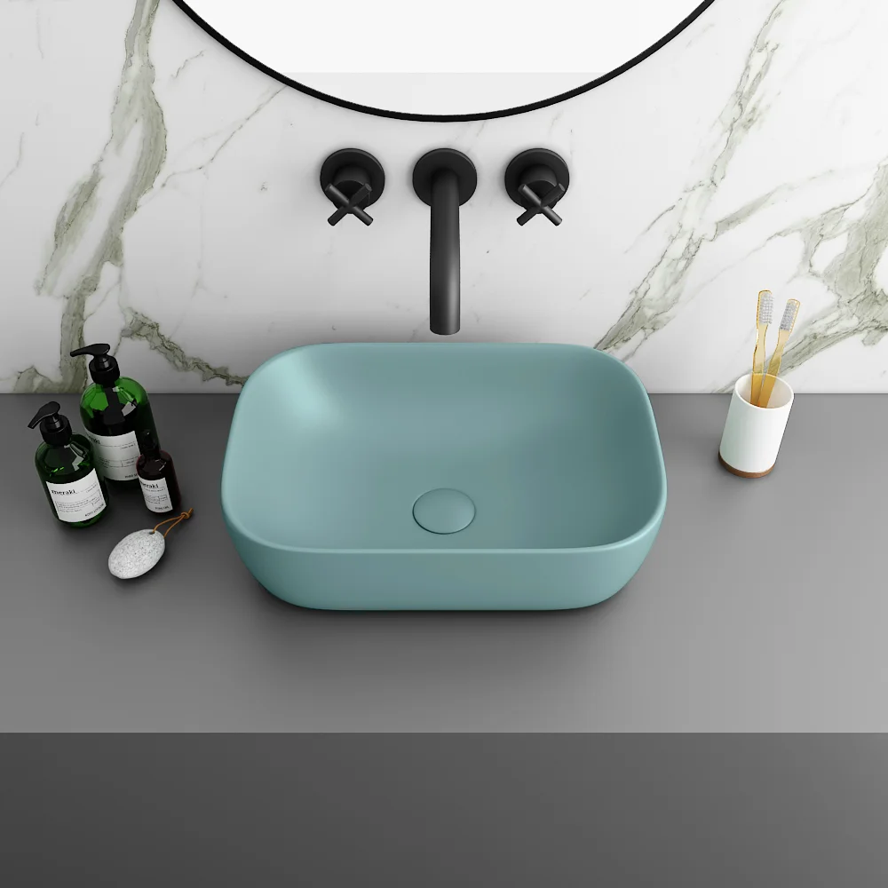 Arezzo 455 x 325mm Matt Green Curved Rectangular Counter Top Basin