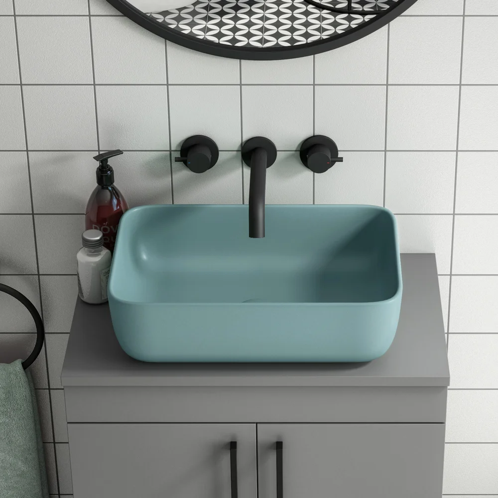 Arezzo 455 x 325mm Matt Green Curved Rectangular Counter Top Basin - Image 2