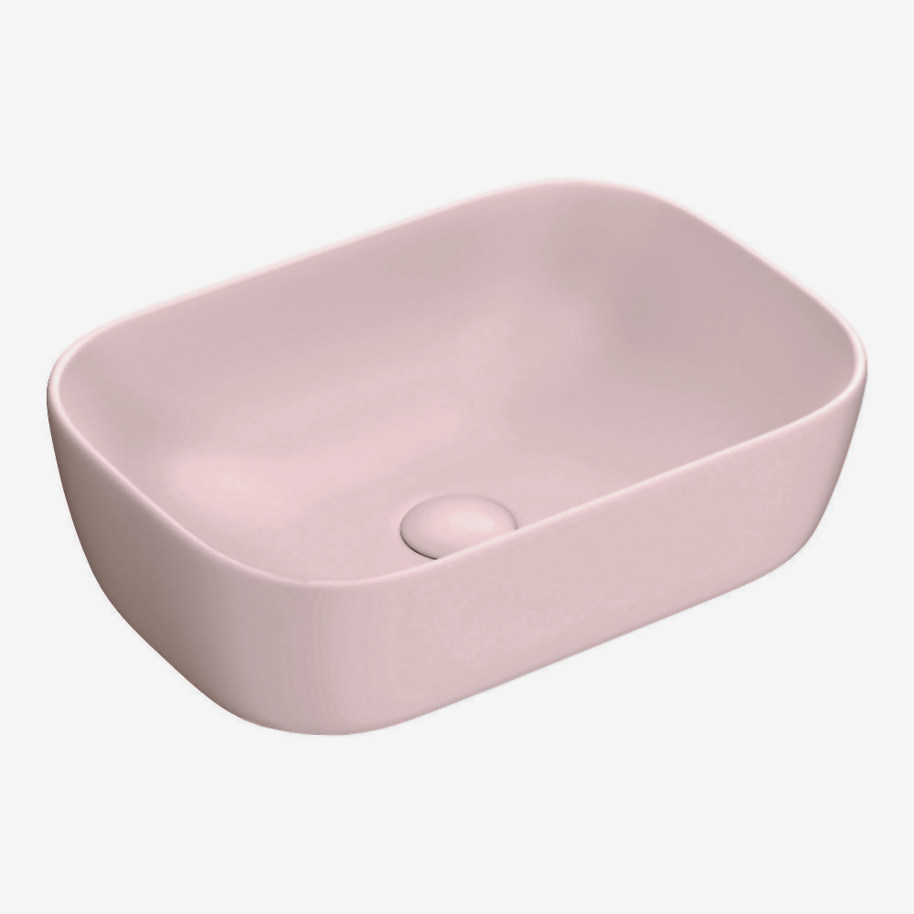 Arezzo Pink Counter Top Basin - 455 x 325mm Curved Ceramic Sink without Tap Hole - Image 2