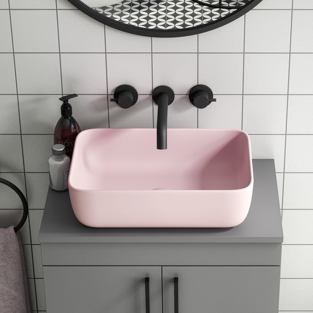 Arezzo Pink Counter Top Basin - 455 x 325mm Curved Ceramic Sink without Tap Hole
