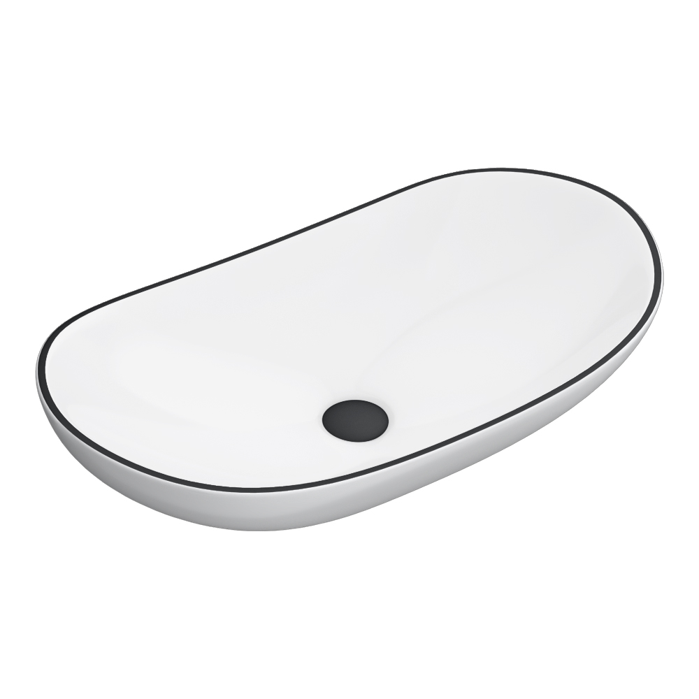 Arezzo Oval Counter Top Basin (620mm Wide - Matt White with Black Trim) - Image 2
