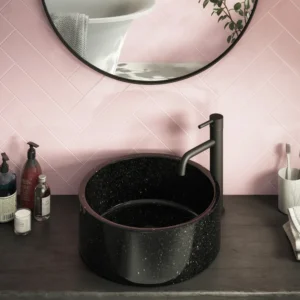 Arezzo Round 405mm Black Marble Effect Ceramic Counter Top Basin