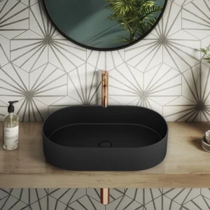 Arezzo Matt Black Oval Ceramic Counter Top Basin (600 x 380mm)