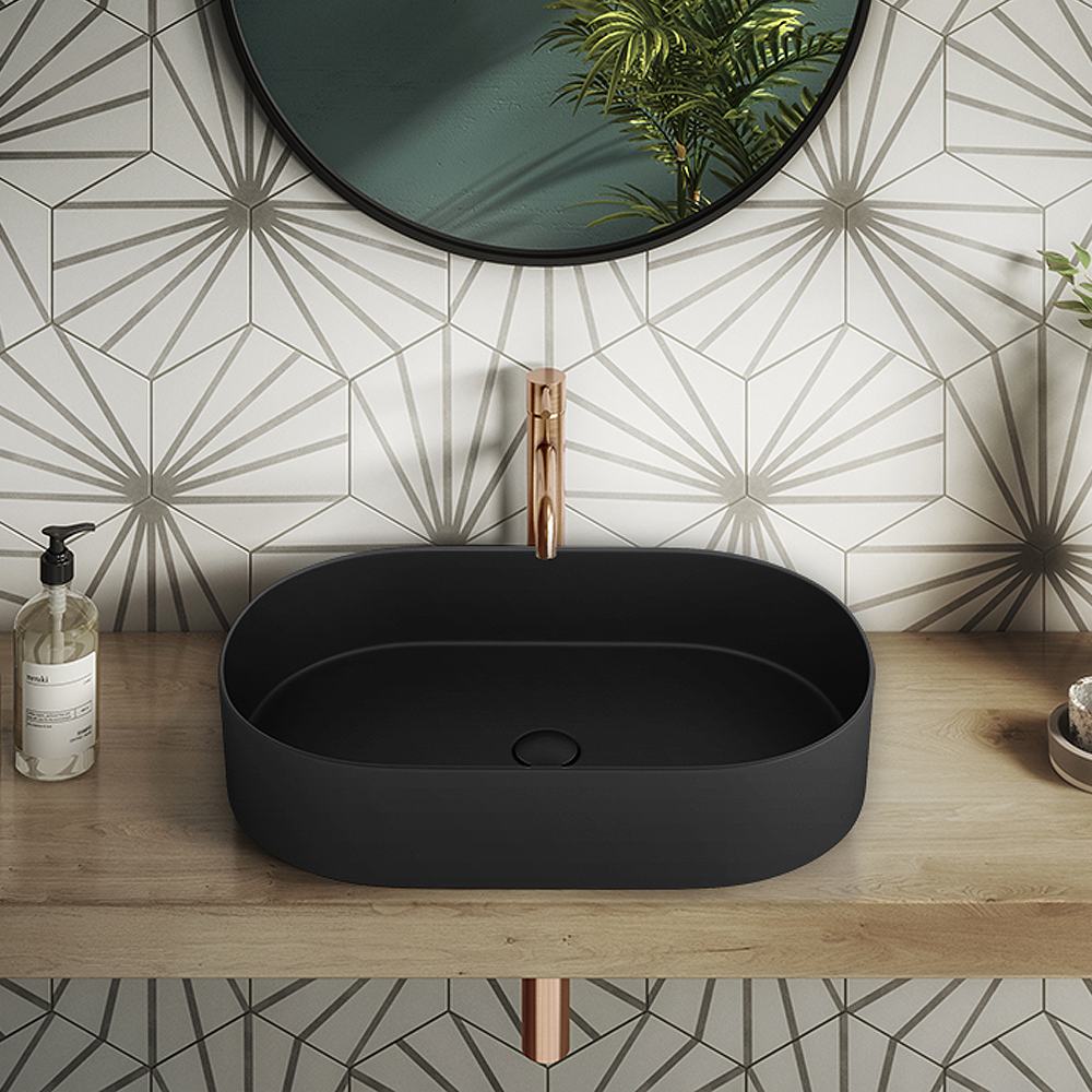 Arezzo Matt Black Oval Ceramic Counter Top Basin (600 x 380mm)