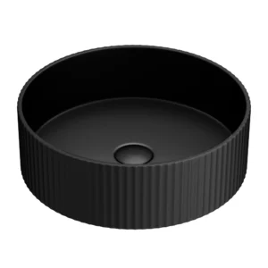 Arezzo Fluted Matt Black Round Countertop Basin - 360mm Diameter