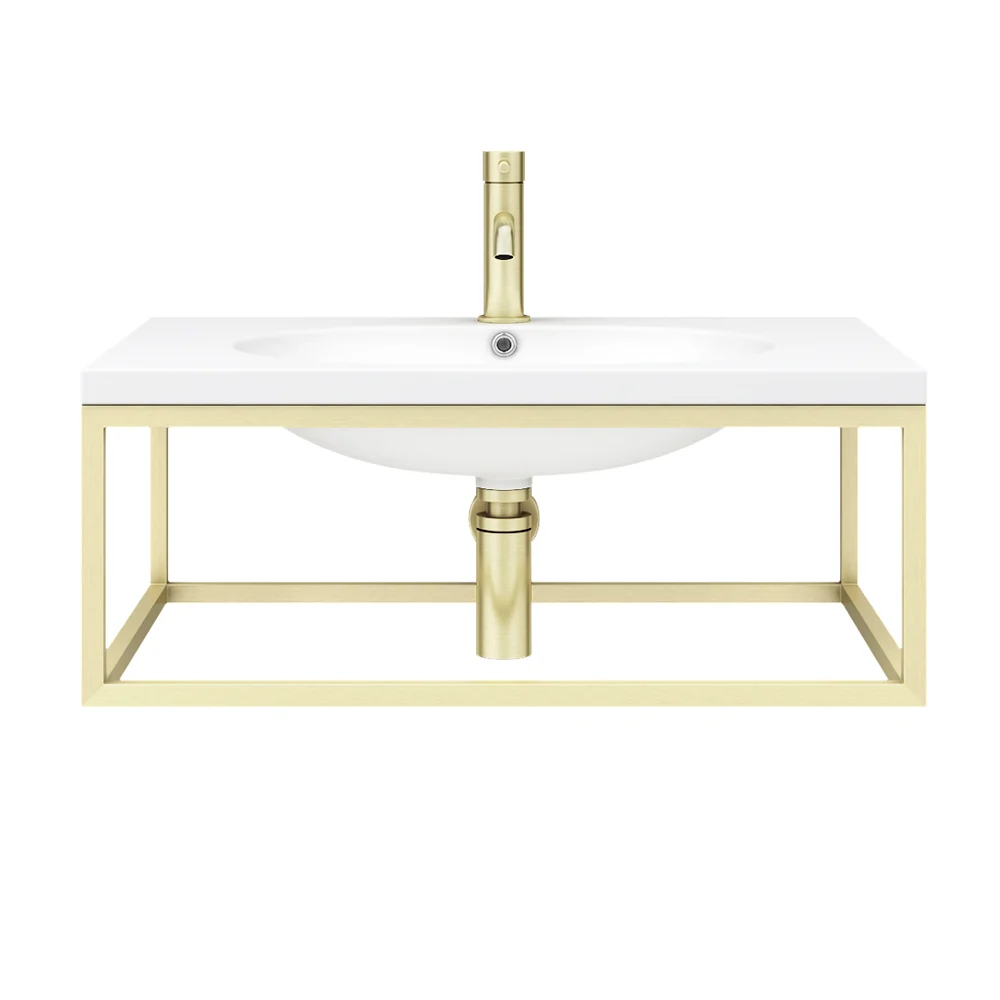 Arezzo 700 Wall Hung Basin with Brushed Brass Towel Rail Frame - Image 2