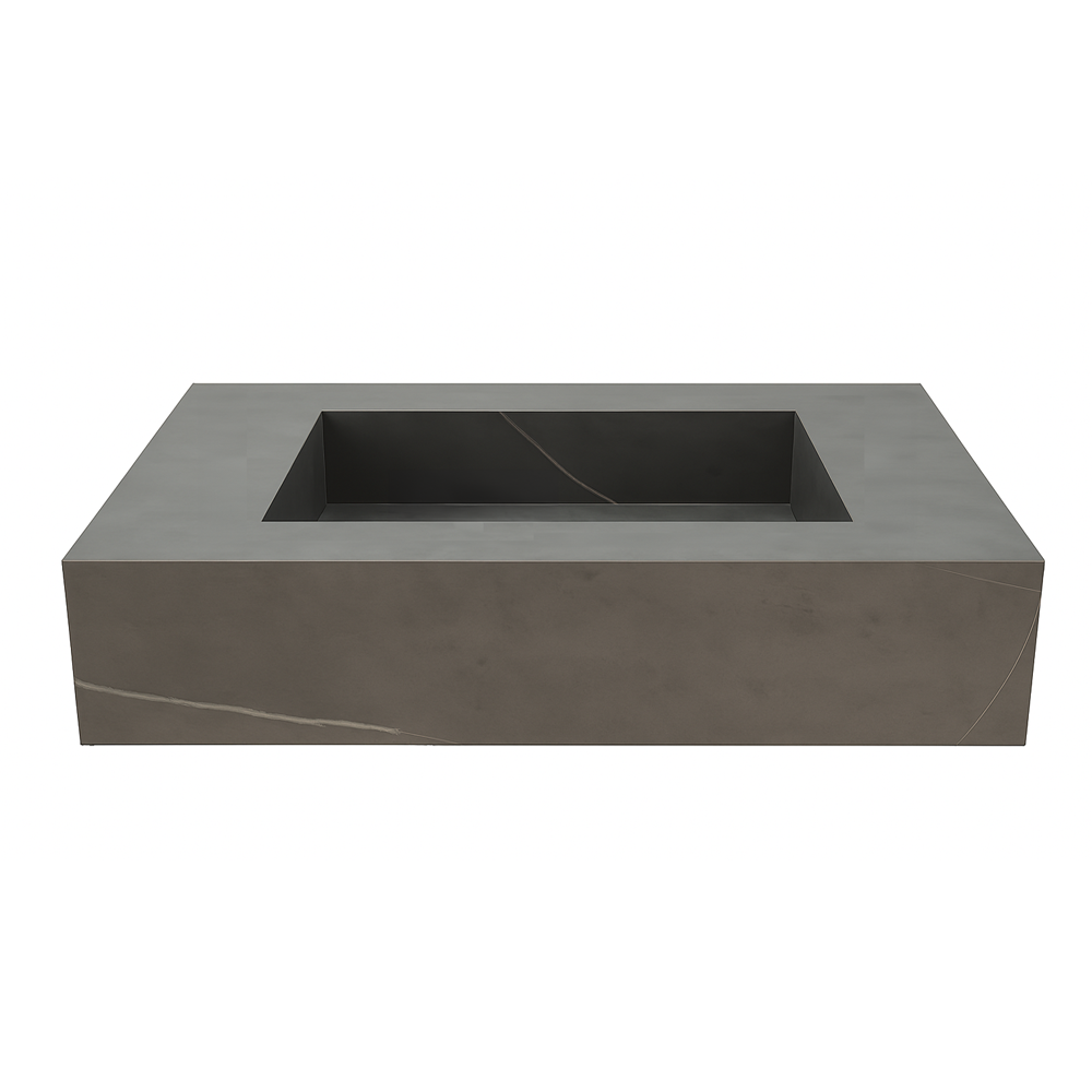 Arezzo Wall Hung Sintered Stone Basin 800 x 460mm - Grey Marble - Image 2