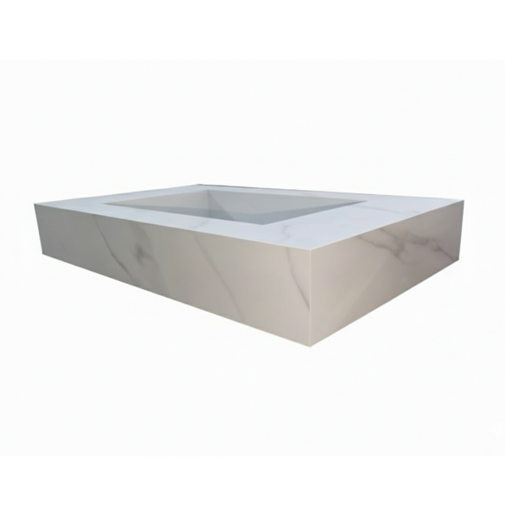 Arezzo Wall Hung Sintered Stone Basin 800 x 460mm - White Marble - Image 3