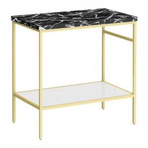 Arezzo 810 Black Marble Effect Worktop with Brushed Brass Framed Washstand