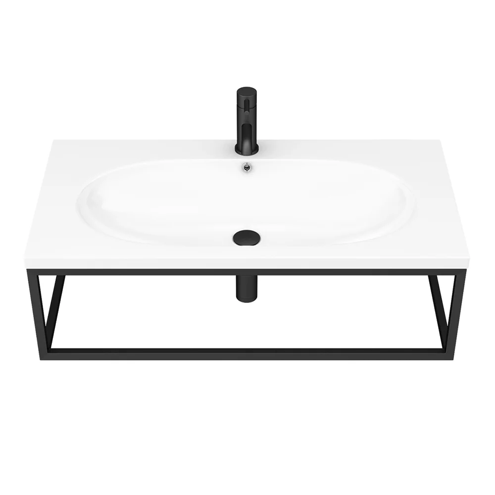 Arezzo 900 Wall Hung Basin with Matt Black Towel Rail Frame - Image 4
