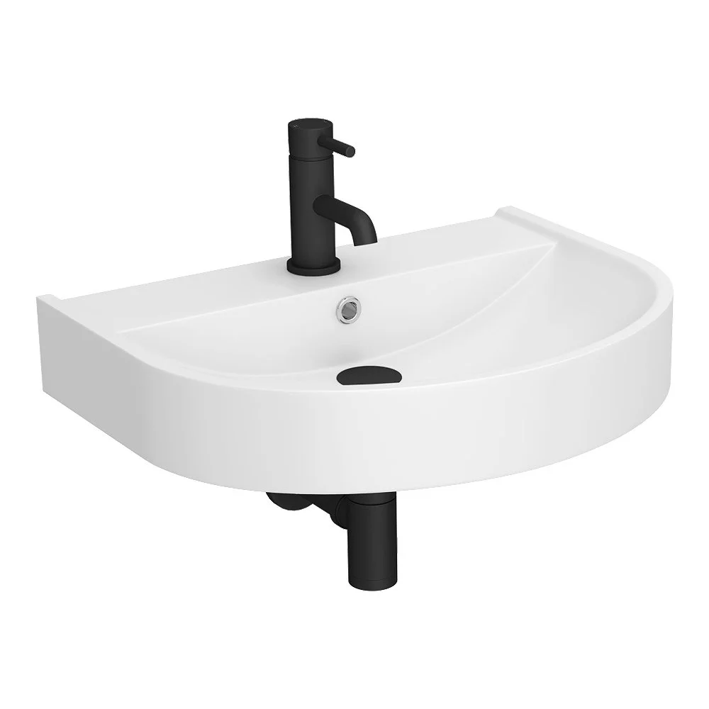 Arezzo D Shaped Curved Wall Mounted Stone Resin Basin 1TH (554 x 437mm) - Image 3