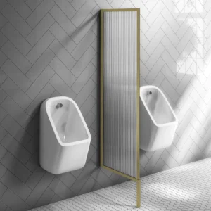 Arezzo Fluted Glass Brushed Brass Framed Urinal Partition