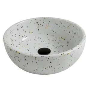 Arezzo Gloss White Terrazzo Effect Round Countertop Basin – 410mm Diameter