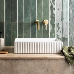 Arezzo Fluted 455 x 325mm Rectangular Countertop Basin, Gloss White