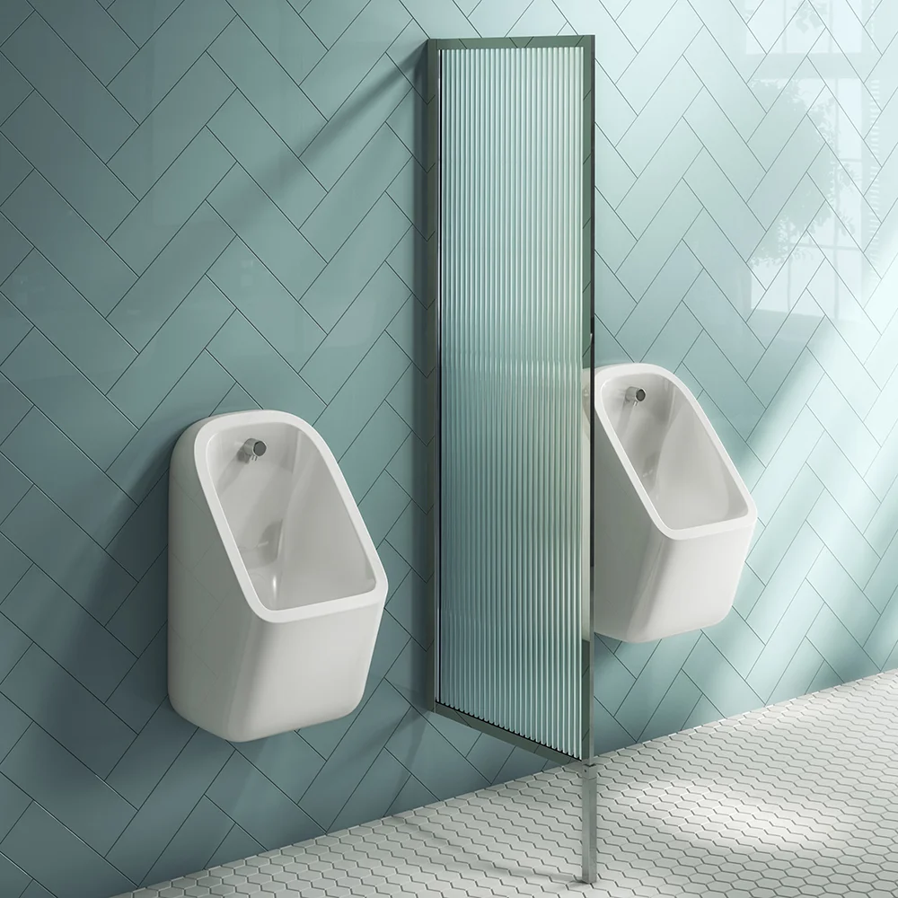 Arezzo Fluted Glass Matt Black Framed Urinal Partition