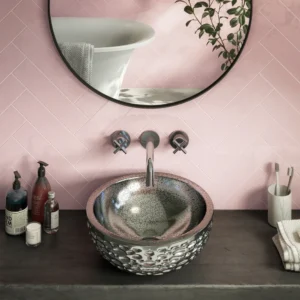 Arezzo Round 430mm Silver Mottled Relief Design Ceramic Counter Top Basin