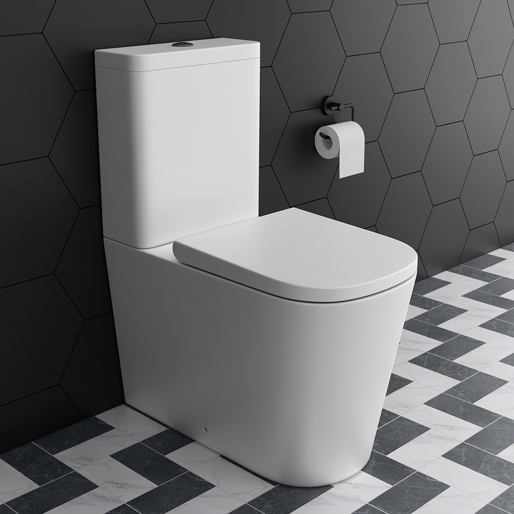 Arezzo Square Short Projection BTW Close Coupled Rimless Toilet - Image 4