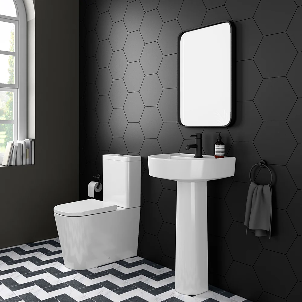 Arezzo Square BTW Close Coupled Rimless Toilet with Soft Close Seat - Image 6