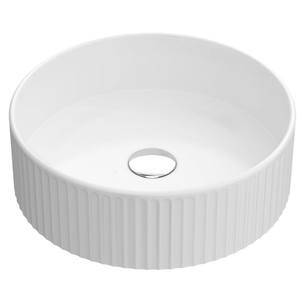 Arezzo Fluted Round Countertop Basin – Gloss White, 360mm Diameter - Image 2