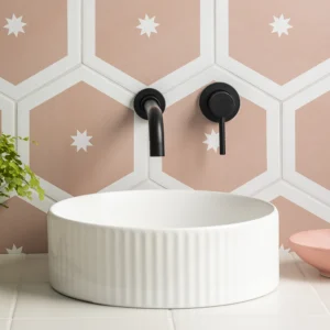 Arezzo Fluted Round Countertop Basin – Gloss White, 360mm Diameter