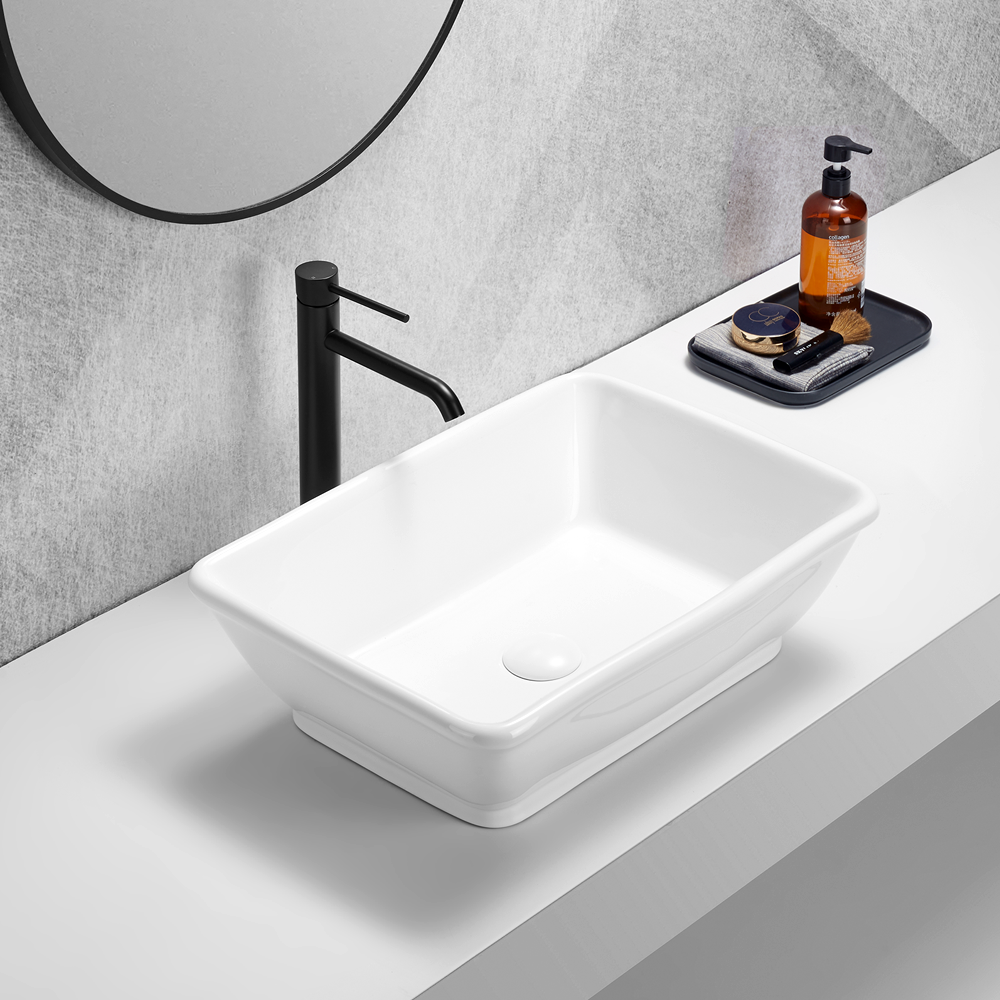 Chatsworth 535 x 390mm Traditional Rectangular Countertop Basin Gloss White - Image 4