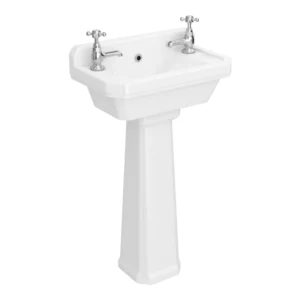 Oxford Cloakroom Basin with Upstand and Full Pedestal (2 Tap Hole - 515mm Wide)