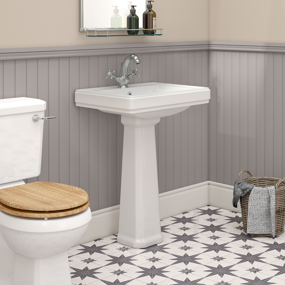 Chatsworth 580mm Square Basin with Full Pedestal (1 Tap Hole) - Image 2