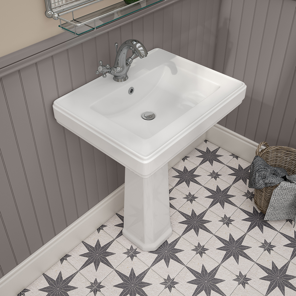 Chatsworth 580mm Square Basin with Full Pedestal (1 Tap Hole) - Image 4