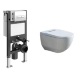 Cruze Wall Hung Smart Toilet + Compact Top/Front Flush Toilet Frame with Chrome Flush - Square Buttons