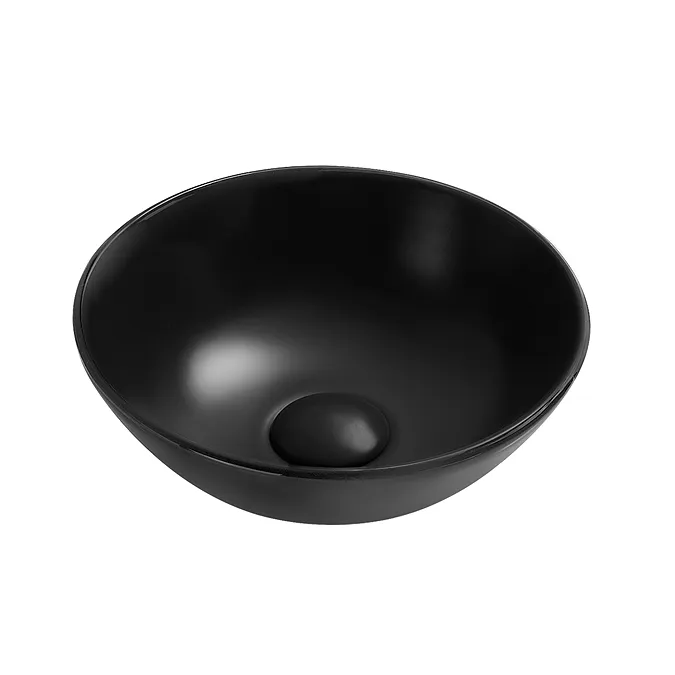 Arezzo 500mm Black Carrara Marble Floating Shelf with Towel Rail & Round Matt Black Basin - Image 3