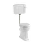 Burlington Standard Low Level WC - 51cm White Ceramic Cistern Lever Flush - Brushed Nickel