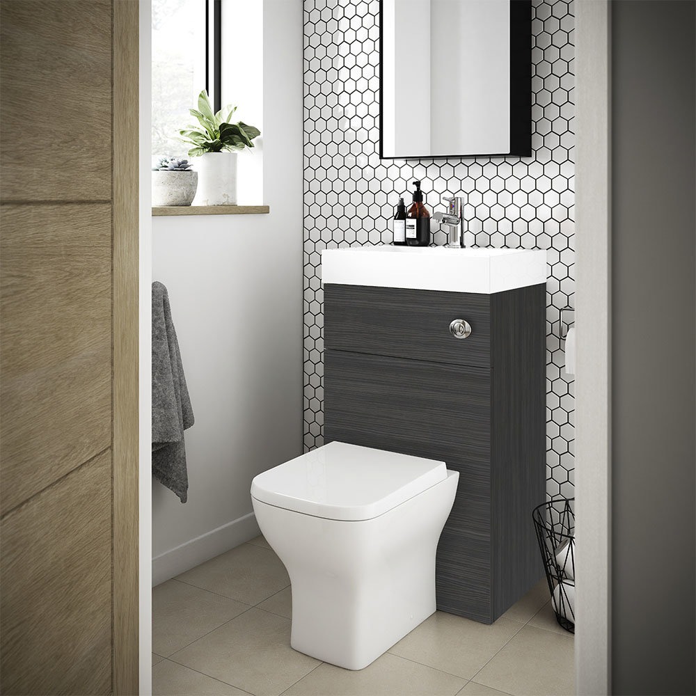 Brooklyn 500mm Hacienda Black 2-In-1 Combined Wash Basin & Toilet - Image 4