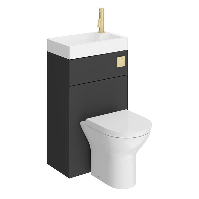 Arezzo Matt Black 2-In-1 Wash Basin & Toilet (500mm Wide x 300mm) incl. Brushed Brass Flush - Image 5